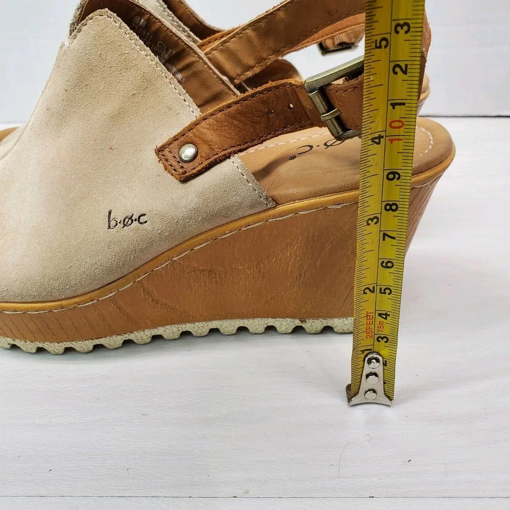 Boc Noelle Suede Leather Wedge Shoes Womens 8M Tan Sandals Sling Back Fast Ship